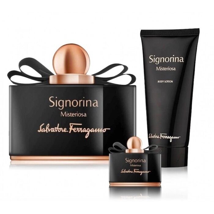 Set Salvatore Ferragamo Signorina Misteriosa 3pc: 3.4oz EDP Spy, .17oz spy & 1.7oz Body Lotion (W)
